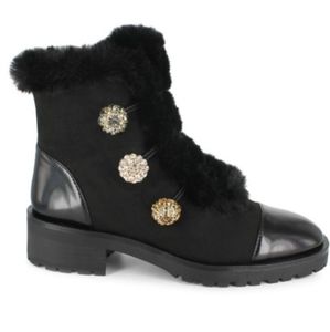 Nanette lepore faux fur leather combat boots